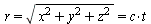 `and`(r = sqrt(`+`(`*`(`^`(x, 2)), `*`(`^`(y, 2)), `*`(`^`(z, 2)))), sqrt(`+`(`*`(`^`(x, 2)), `*`(`^`(y, 2)), `*`(`^`(z, 2)))) = `*`(c, `*`(t)))